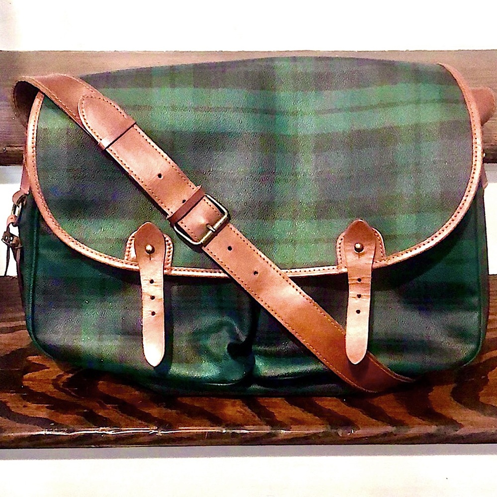RALPH LAUREN Black Watch Plaid Crossbody Computer Messenger Tote Bag Vintage